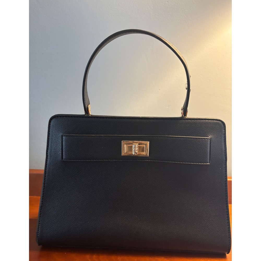Crossi Black Saffiano Satchel Handbag Gold Lock Top Handle Chain Strap